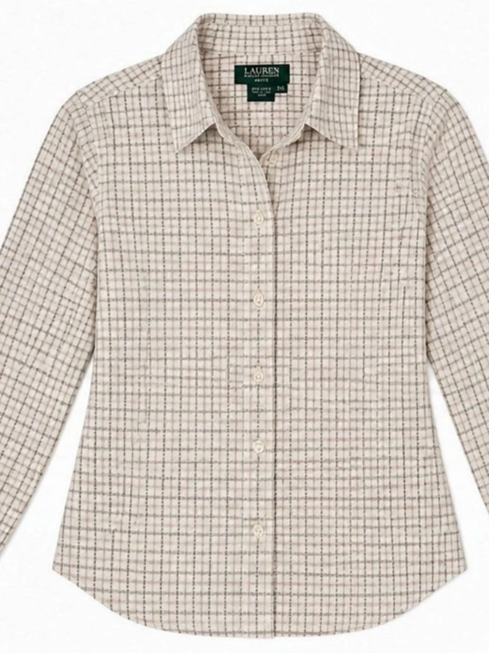 Lauren Ralph Lauren Petite Button-Down Shirt Plaid Cotton Shirt in White & Brown